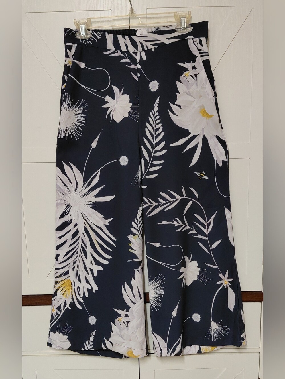 Anna Glover X H&M Navy Wide-Leg Ankle Length Botanical Pants Womens Size (8)
